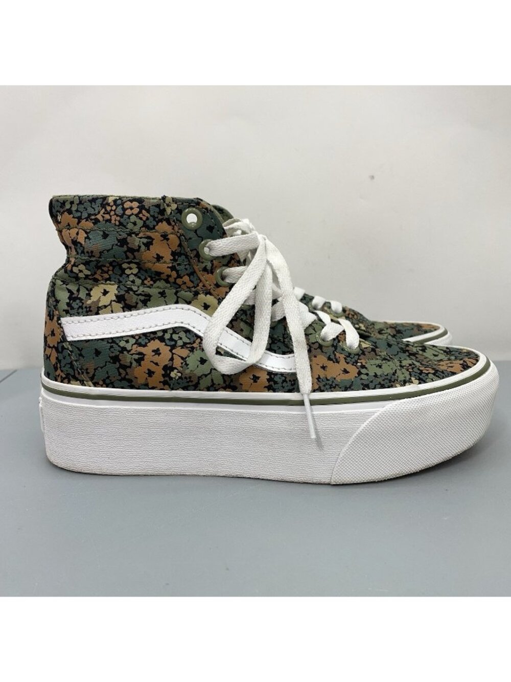 Vans Sk8-Hi Tapered Stackform Platform Sneakers Floral Camo Green Womens 6.5